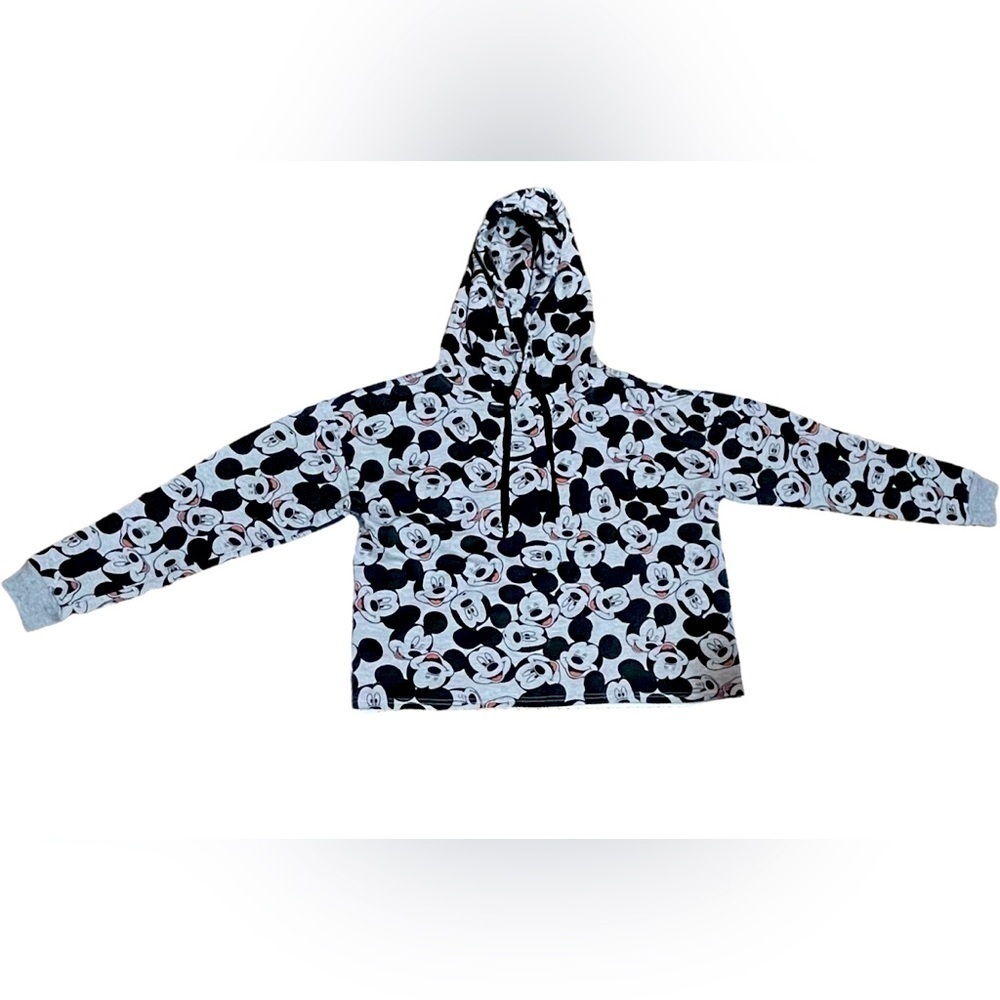 Disney Mickey Mouse Cropped Hoodie Sweatshirt Women's Size Medium Grey